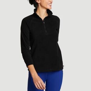 Eddie Bauer Women's Fleece Raglan-Sleeve 1/4-Zip - Jacket in Black - Size M